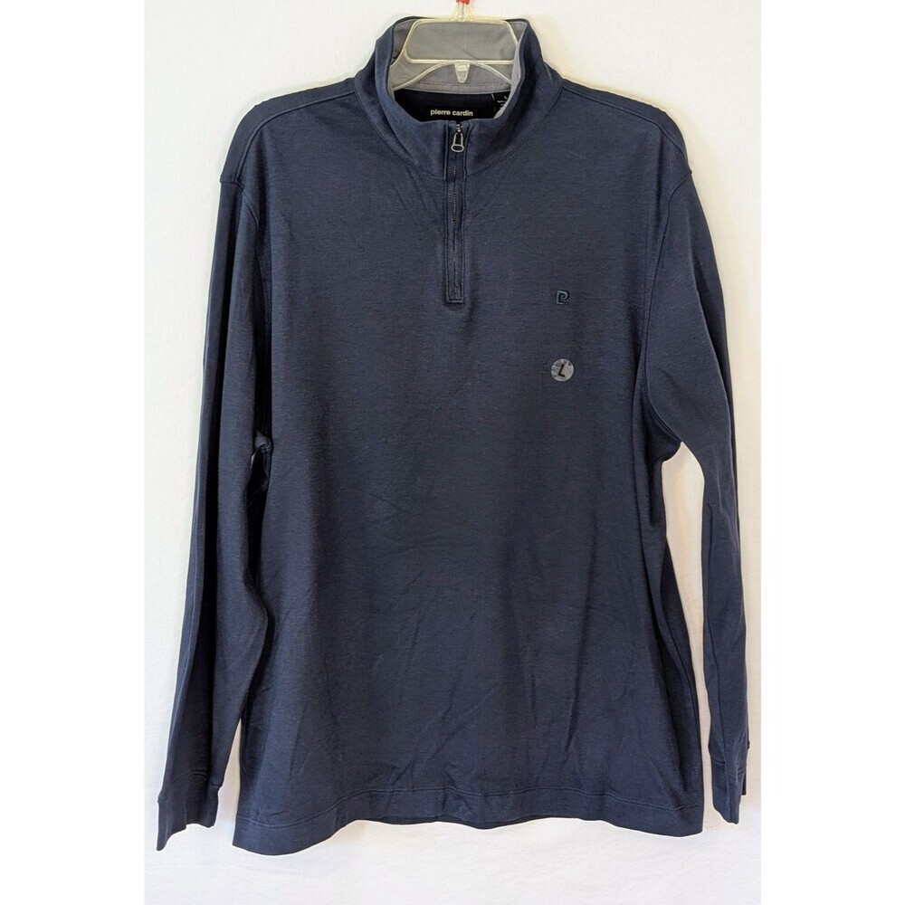 Vintage Pierre Cardin Sears Quarter Zip Mock Neck Navy Brushed Cotton Men's L